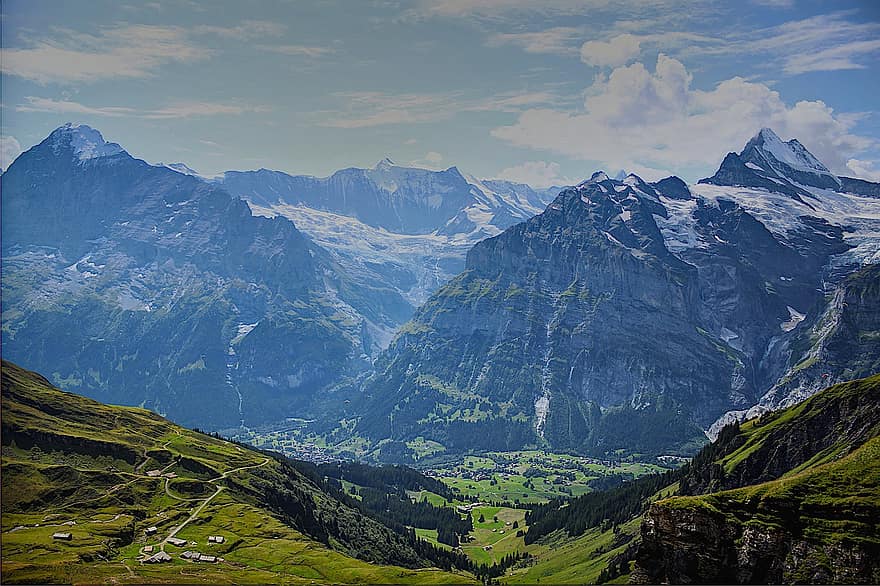 kalnai, akmenys, aukščiausiojo lygio susitikime, grindelwald, Šveicarijos Alpėse, Alpių, sniegas, pobūdį, žiemą, kraštovaizdį, kalnas