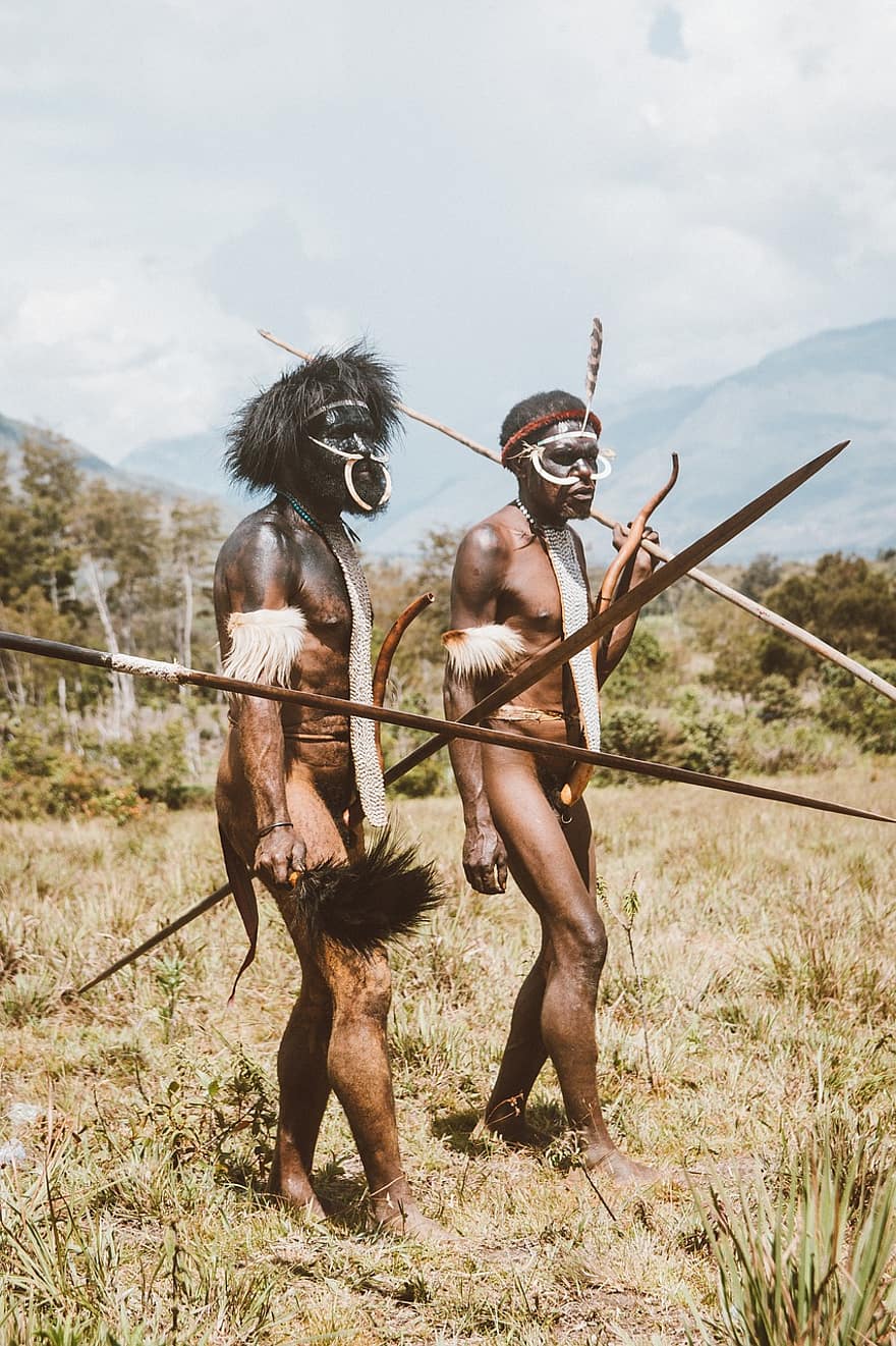 무기, 사람들, 전사, 성인, 남자, 군, 전쟁, 함께 모이다, 많은, 부족의, 파푸아