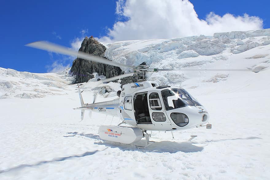 helikopter, glaciär, bergen, snö, tasman glaciären