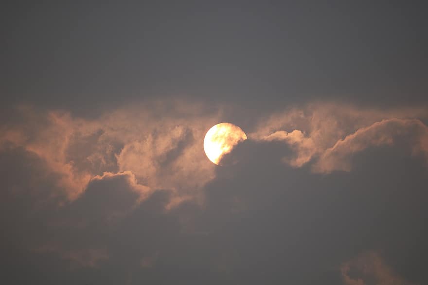 tramonto, sole, nuvole, cielo, luce del sole, nuvoloso, atmosfera, tempo metereologico, notte, nube, chiaro di luna