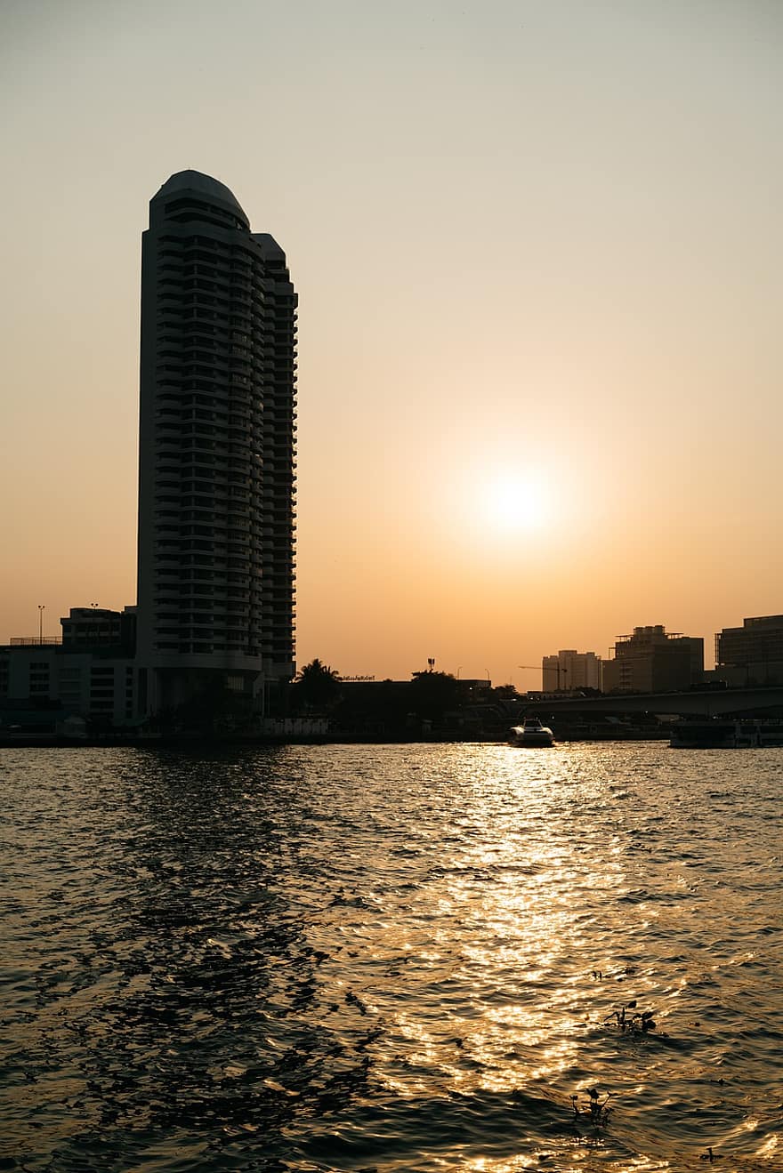 Tailandia, bangkok, Asia, viaggio, siam, flusso, tramonto, grattacielo, orizzonte, sfondo, turismo