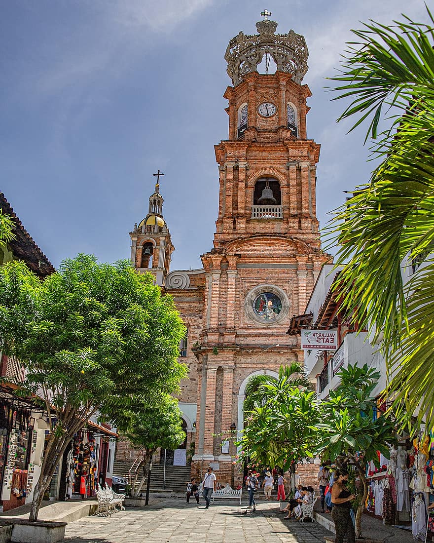メキシコ、Vallarta、バラルタ港、マレコン、教会、大聖堂、教区、ハリスコ、ラテンアメリカ、建築、寺院