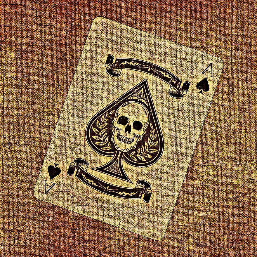 Jogar a cartes, as, pik, teixit, estructura, joc de cartes, skat, jugar, joc, crani i ossos creuats, artísticament