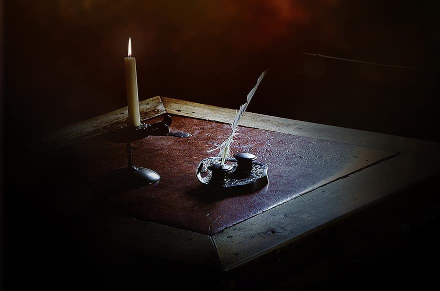 свічка, ковдра, чорнило, Вінтаж, письмовий стіл, піна