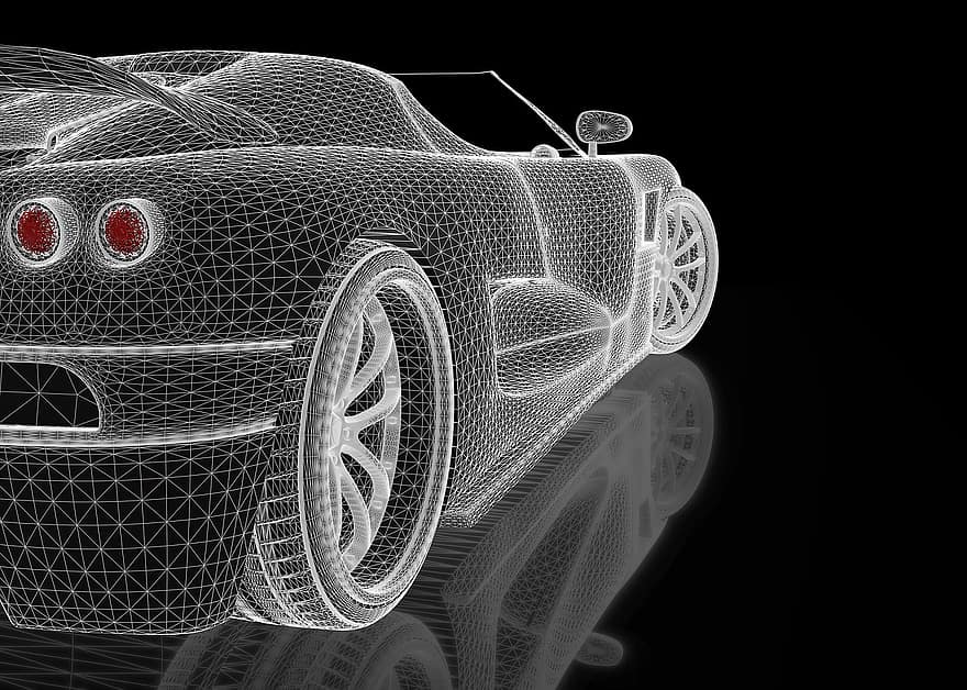 mașină, tri-dimensională, vehicul, formă, face, vedere, 3d, cadru de sarma, sportiv, calculator, masina sport
