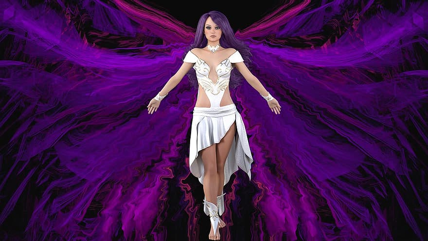 фиолетовые крылья, женщина, фантастика, крылья, мистический, дизайн, женщины, мода, один человек, красота, для взрослых