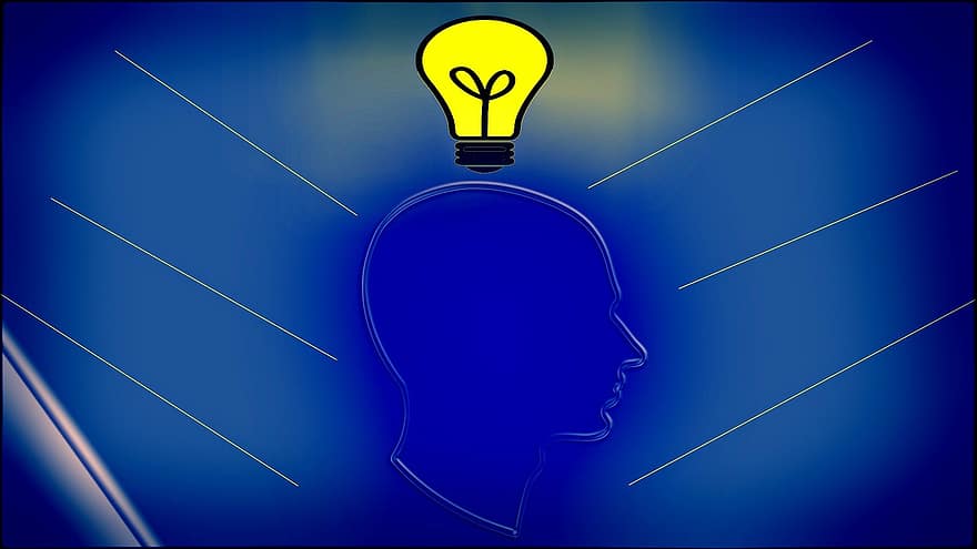 innovation, man, glödlampa, aning, innovativ, tror, tankar