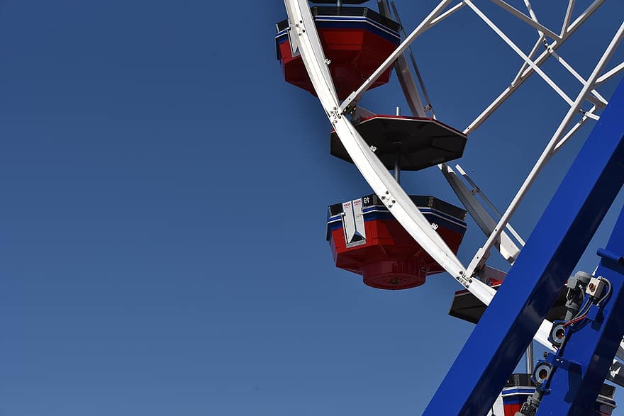 roda gigante, Parque de diversões, verão, céu, azul, transporte, Remessa, indústria, embarcação náutica, metal, aço