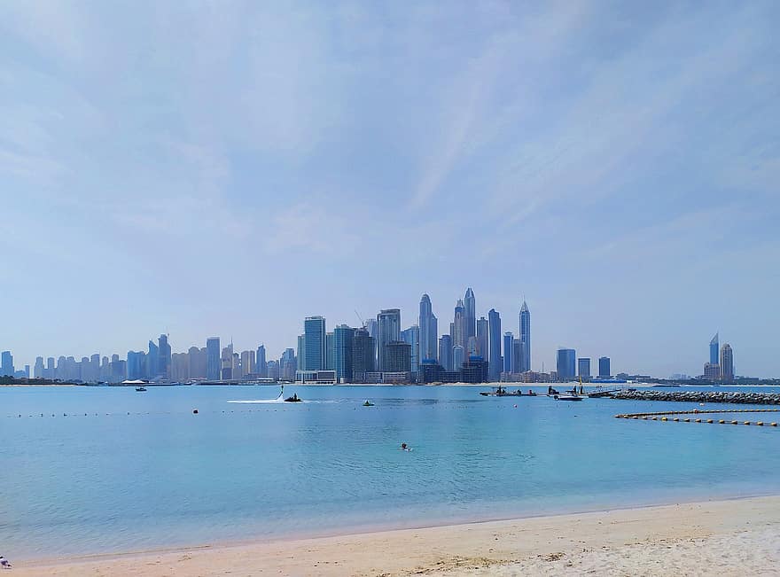 Dubaija, pilsētas ainava, horizonts, emirāti, pilsēta, debesskrāpji, torņi, ēkām, centrs, pilsētas, moderns