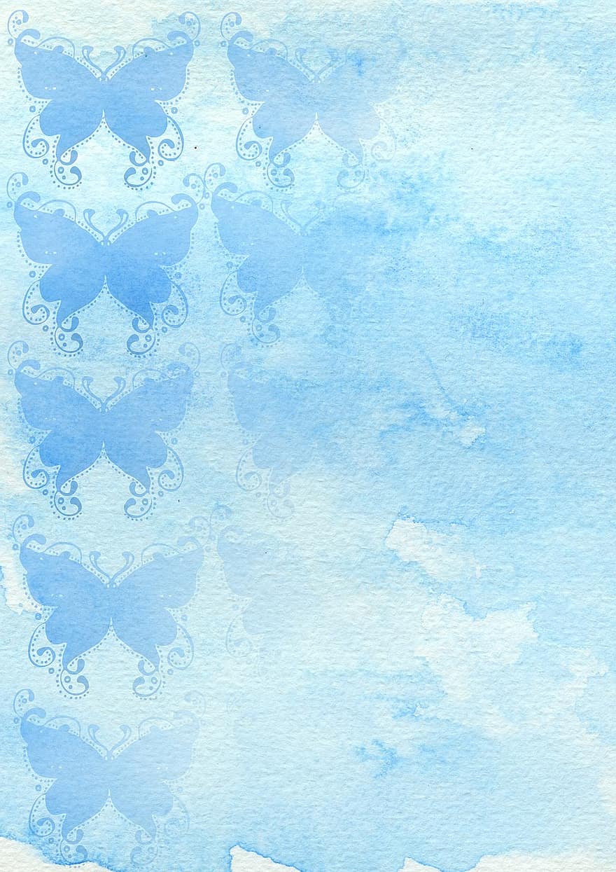 Background, Watercolor, Butterfly, Blue, White Grunge, Paper, Old, Design, Pattern, Classic, Template