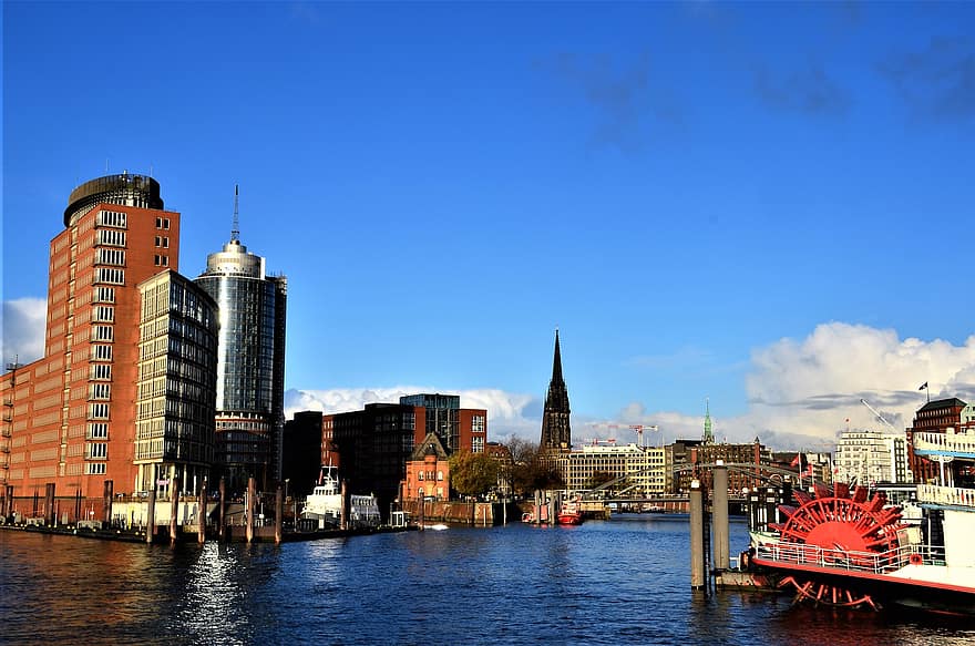 град, пътуване, туризъм, пристанищни мотиви, Хамбург, hamburgensien, спортно пристанище, гребло, Хафенсити