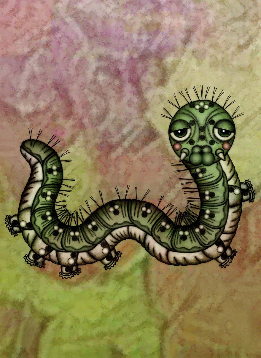 илюстрация, чертеж, червей, гъсеница