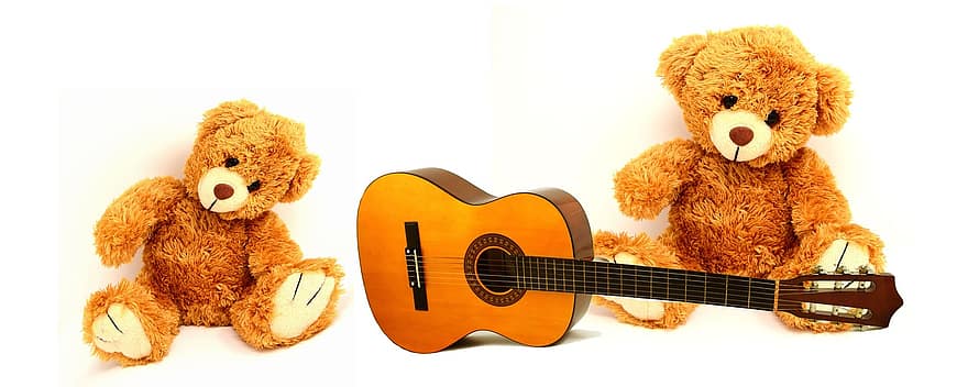teddyberen, gitaar, muziek-, snaarinstrument, akoestisch, geluid, melodie, muziekinstrument, knuffels