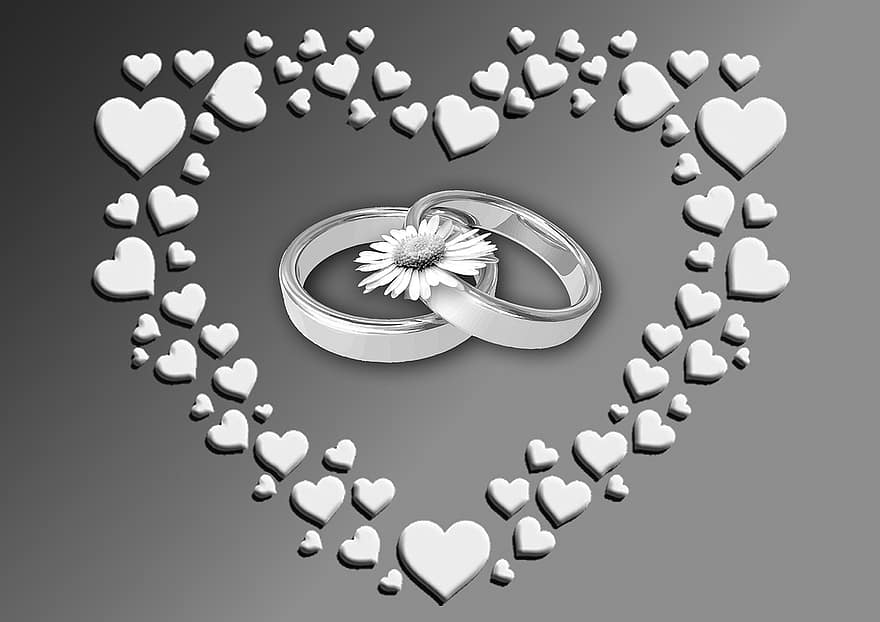 srdce, prsteny, svatba, oženit se, romantika, symbol, spolu, milovat, svatební prsteny, štěstí, spojitost
