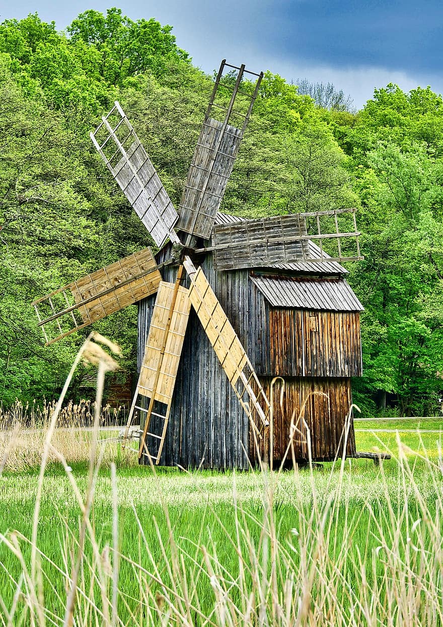 Windmill, Wooden, Agriculture, Forest, Trees, Traditional, Landmark