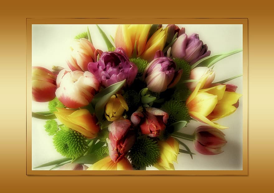 Anniversary, Great Day, Day Of Remembrance, Commemorate, Bouquet Of Flowers, Gold, Celebration, Luck, Greeting, Greeting Card