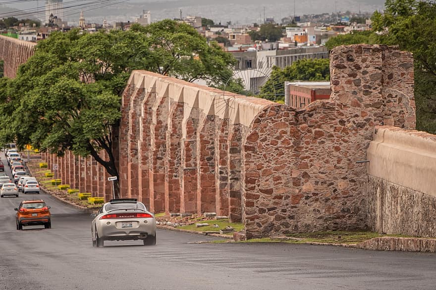 queretaro, város, út, forgalom, santiago de querétaro, Mexikó, utca, építészet, autó, városkép, híres hely