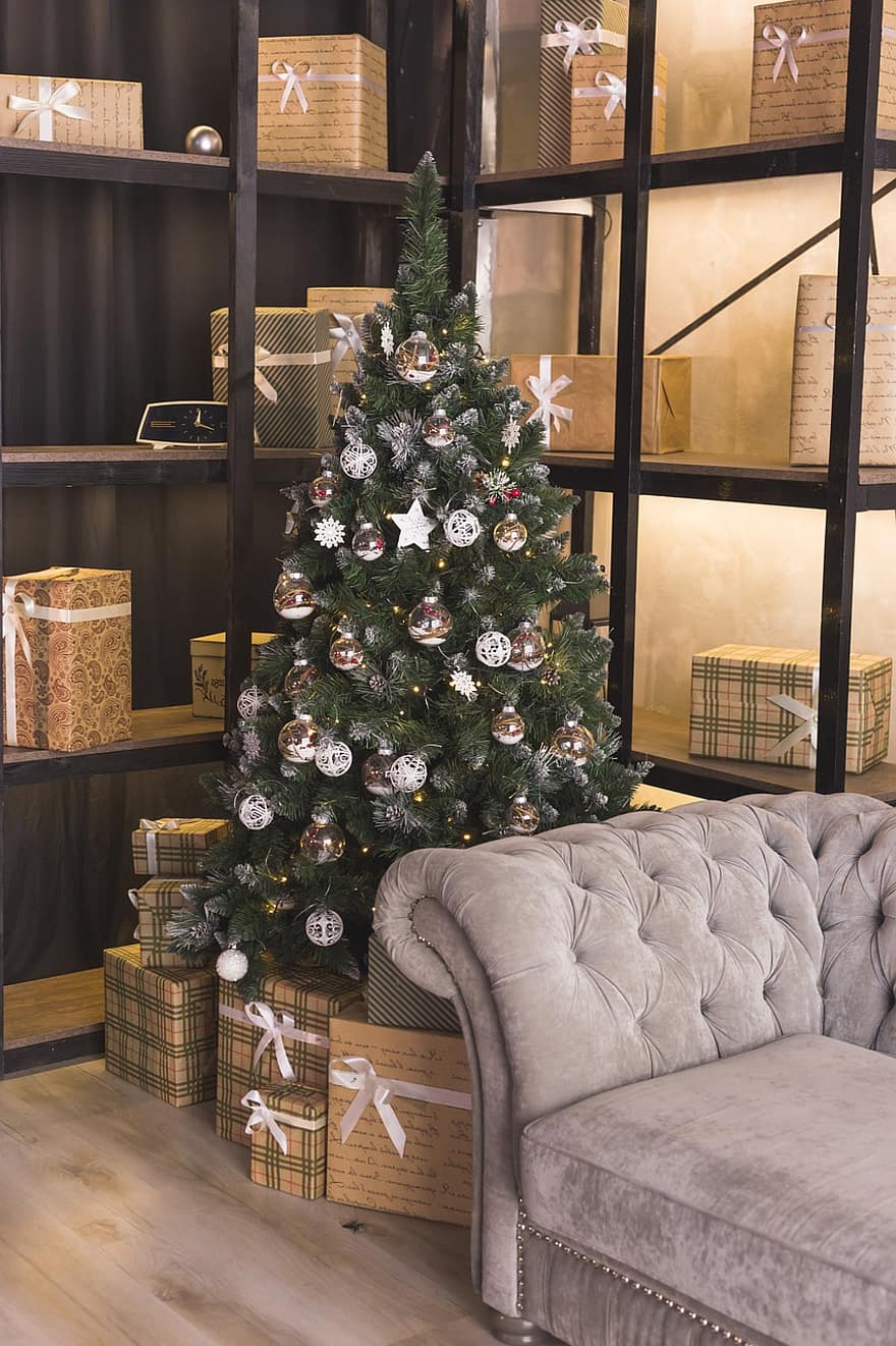 Vánoce, dekorace, oslava, smrk, vánoční strom