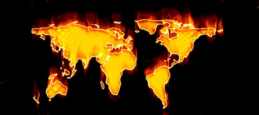 Earth, Globe, Fire, Flame, Brand, Setting, Apocalypse, Mineral Resources, Energy, Continents, Country