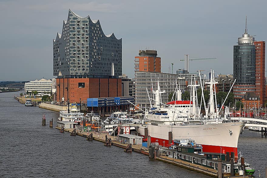 port, oraș, călătorie, turism, Hamburg, dock comercial, navă nautică, livrare, apă, transport, construită