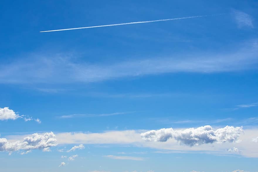 avion, des nuages, ciel, bleu, stratosphère, nuage, journée, espace, Météo, en volant, été
