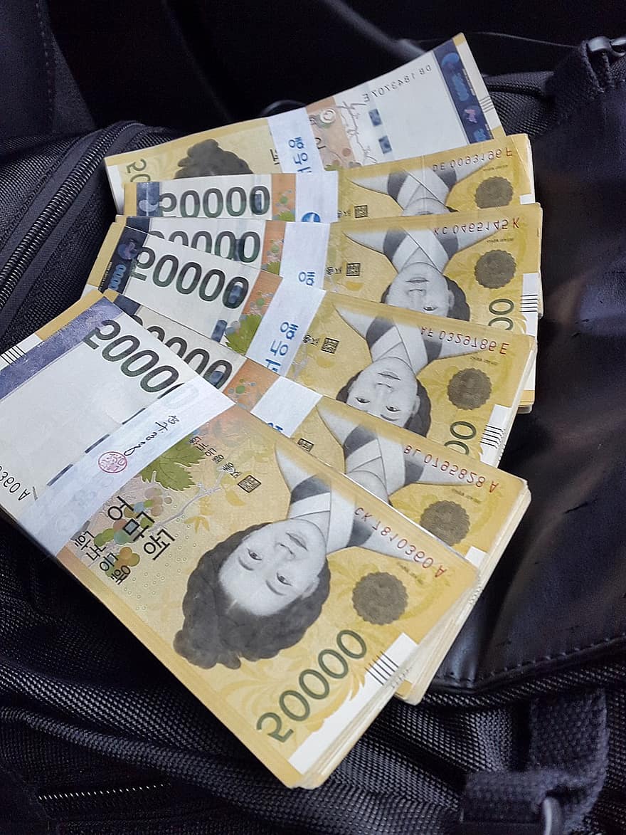 pengar, Galna summor, Koreanska pengar, vann, Sydkoreanska won, kontanter, sedlar, valuta