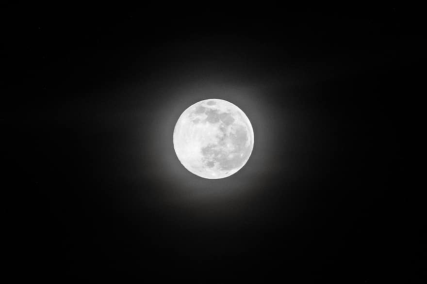 Luna, Luna llena, noche, luz de la luna, ligero, oscuro, astronomía, espacio, planeta, superficie lunar, ciencia