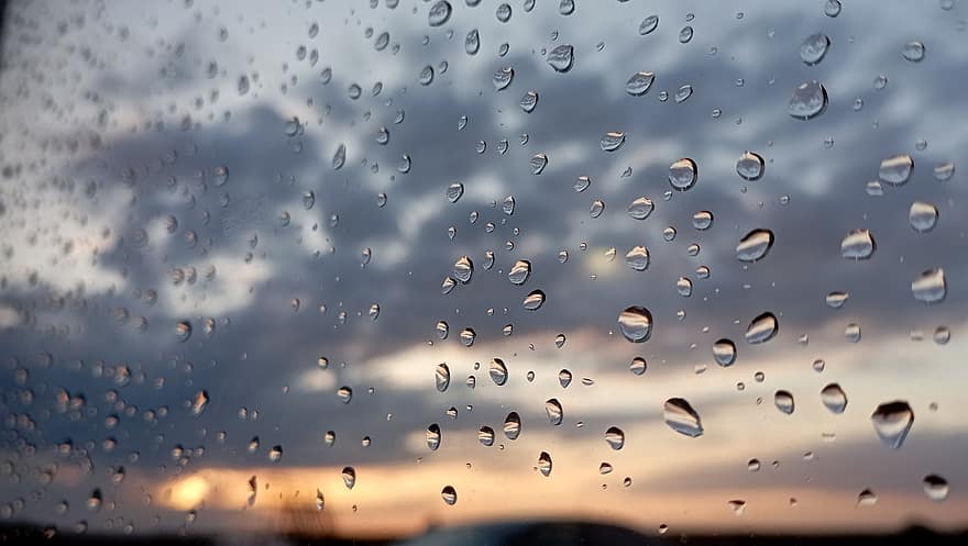 fereastră de sticlă, picaturi de ploaie, apus de soare, dupa ploaie, cădere brusca, fundaluri, ploaie, picătură de ploaie, abstract, umed, lichid
