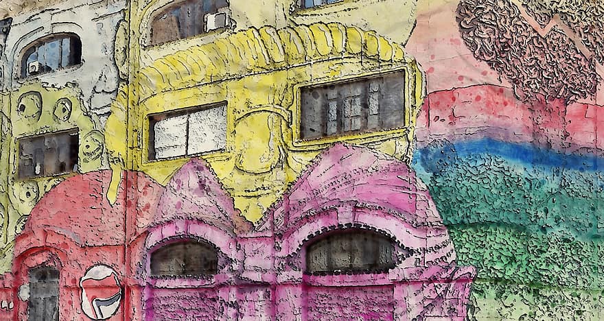 ulko-, kaupunki, katu, kuja, 2016, maalannut, rakenne, vanha, kaupunki-, taiteellinen, digitaalinen