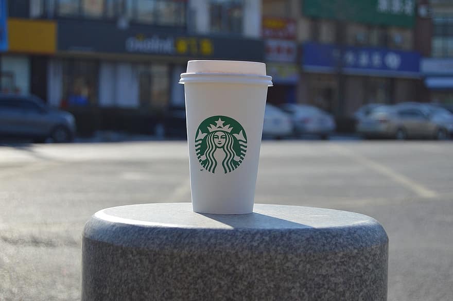 bebida, café, Starbucks, copo, embalagem, manhã, fechar-se, cafeína, xícara de café, pegue a comida, vida urbana