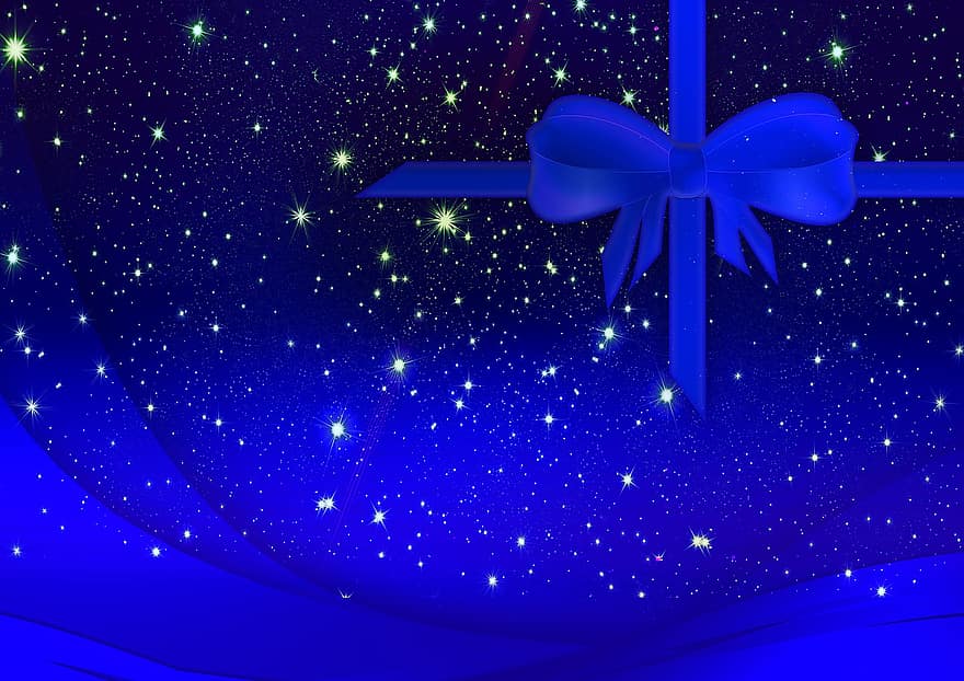 подарък, купон, карта за подарък, син, Коледа, звезда, светлина, идване, контур, подаръчна лента, украса за подаръци