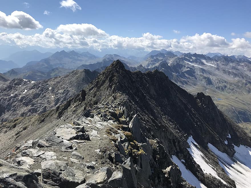 Panorama vanaf de centrale kant, alpiene route, Alpen, lopen, hemel, tops, excursies, wandelen, bergen, natuur, wolken