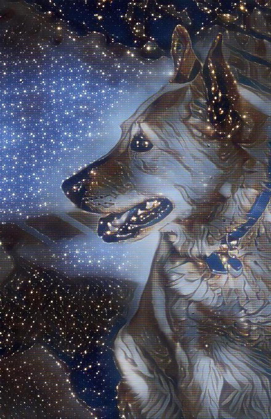 собака, собачий, иллюстрация, домашние питомцы, снег, щенок, дружба, милый, чистокровная собака, фоны, синий