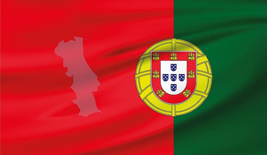 Portugal, vlag, banier, groen, rood, goud, kaart