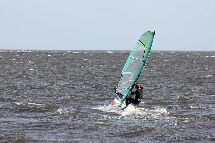 Windsurfen, Surfer, Meer, Ozean, Wasser, Wellen, Boardsailing, Sport, seelandschaft, Wassersport, Aktivität