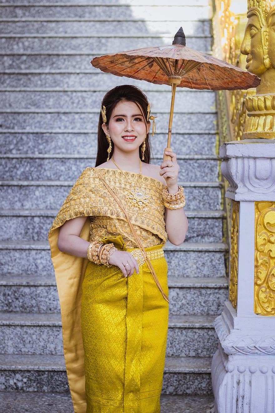кхмерская женщина, традиционная одежда, Камбоджа, женщина, портрет
