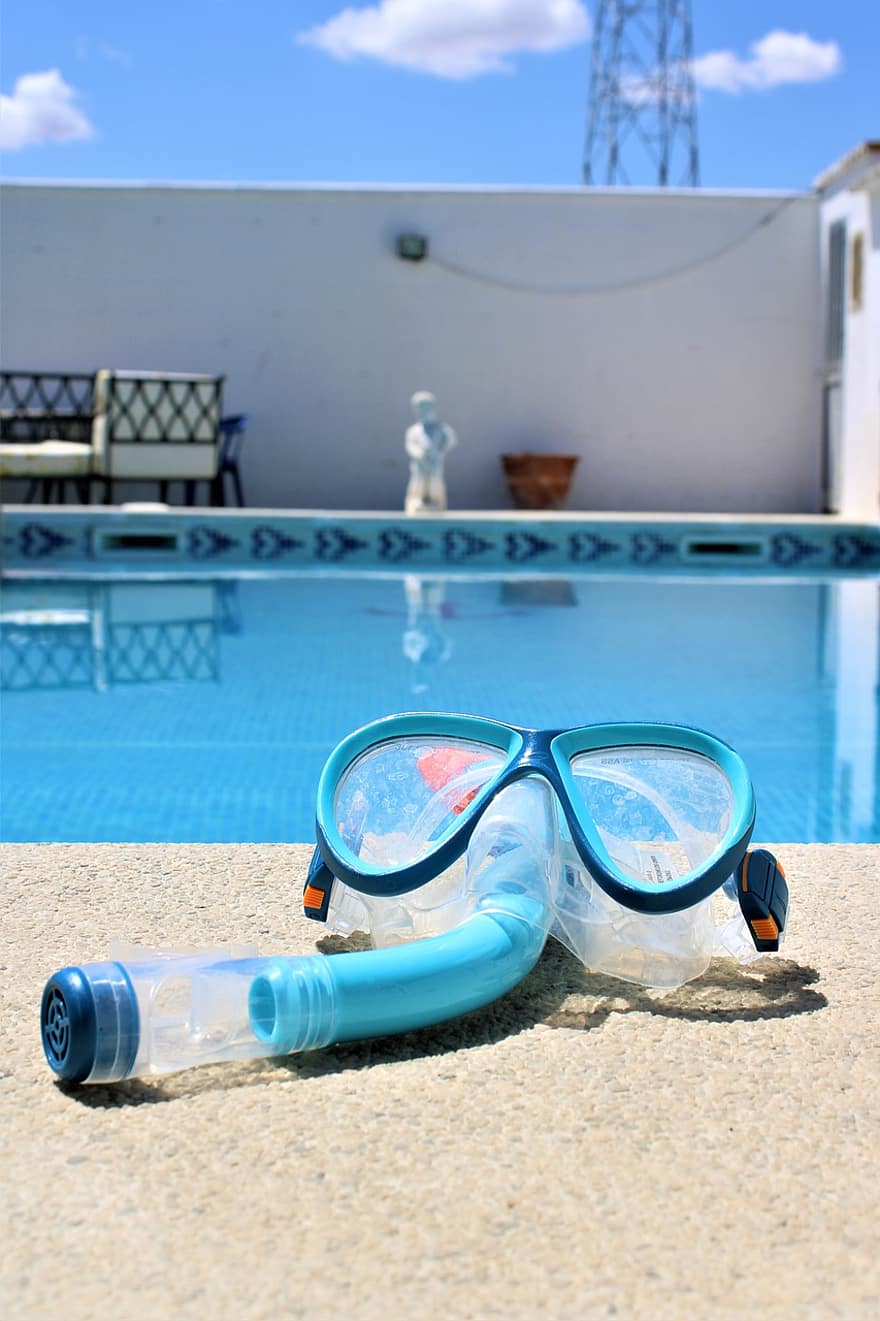 potápěčská maska, bazén, letní, potápění, potápěčské vybavení