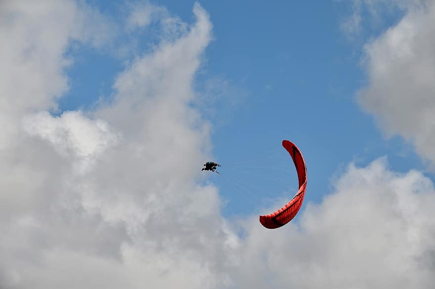paragliding, paraglider, figuur van paragliding, rode vleugel, rood zeil, wind, warmte-, vrije tijd, sport, Métérologie, atmosfeer