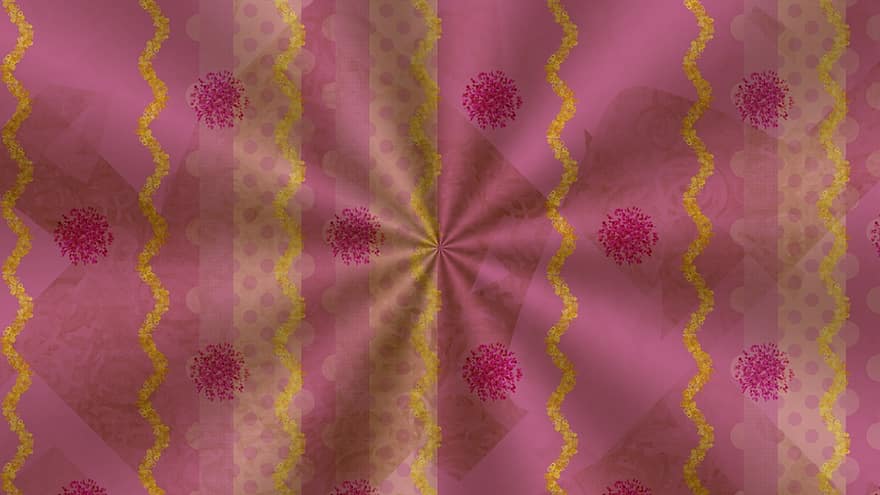 Abstract, Pattern, Background, Wallpaper, Geometric, Dots, Spots, Wavy Lines, Pink, Yellow, Gold