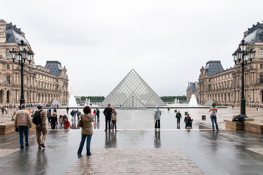 louvre, museum, paris, Frankrike, pyramide, bygning, historisk, landemerke, monument, arkitektur, verdensarv