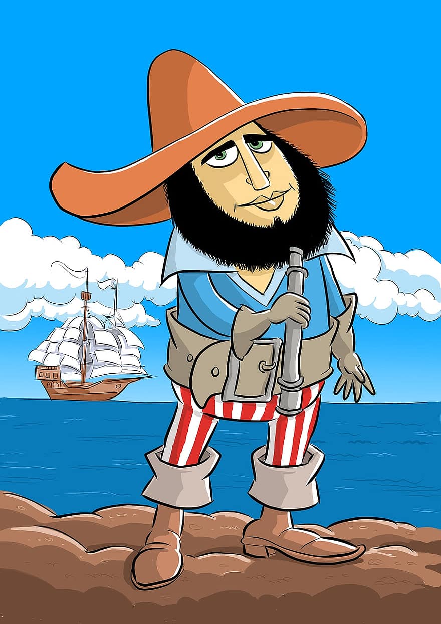 пират, моряк, капак, скица, шапка с козирка, каубой, измислен герой, хумор, деца