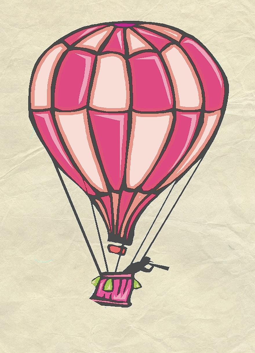 空気、バルーン、飛ぶ、ホット、可愛い、ピンク、熱気球、旅行、冒険、空、輸送