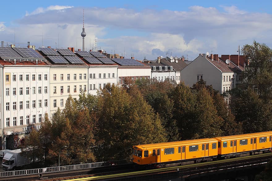 metro, pociąg, publiczny, kolej żelazna, most, Miasto, architektura, ruch drogowy, Droga, kapitał, Berlin