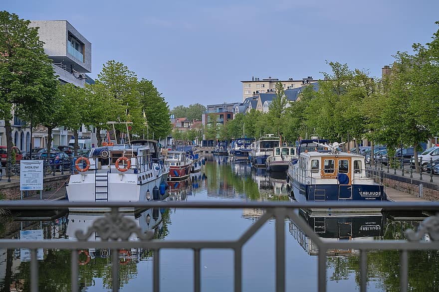 havn, kanal, Mechelen, Belgia, by, Urban, båtliv, båter, nautisk fartøy, vann, reise