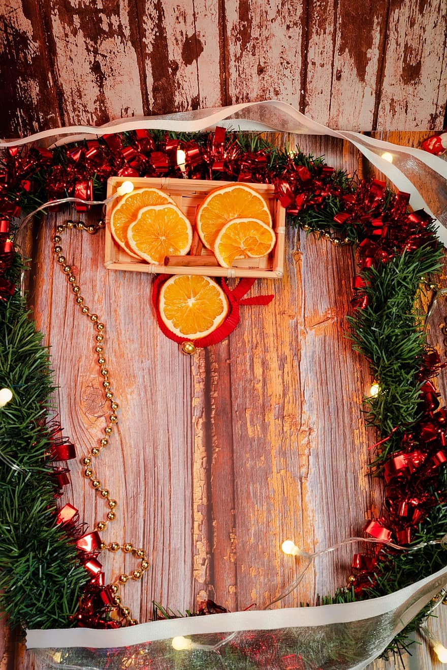 skořice, pomeranče, Vánoce, zimní, dekorace, dovolená, dřevo, oslava, pozadí, stůl, jídlo