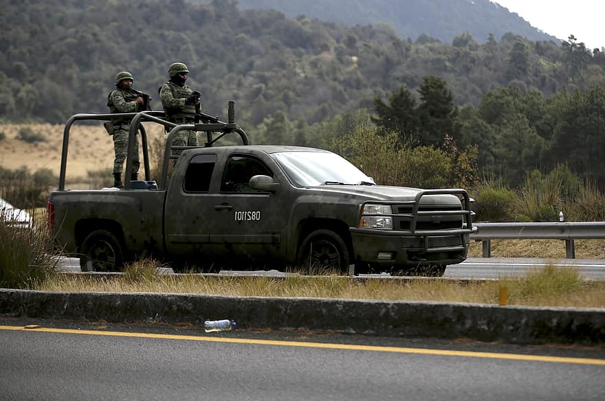 karinis, transporto priemonė, pobūdį, kelionė, kalnas, militares, Meksika, carretera