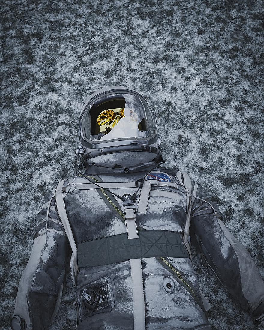 astronaut, winter, sneeuw, schedel, dood, ruimtepak, man, nasa, planeet, ruimte, wit