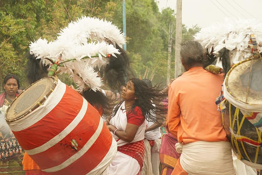 tambores, ritual, indio, cultura, tradicion, gente, hindú, religión, Bengala