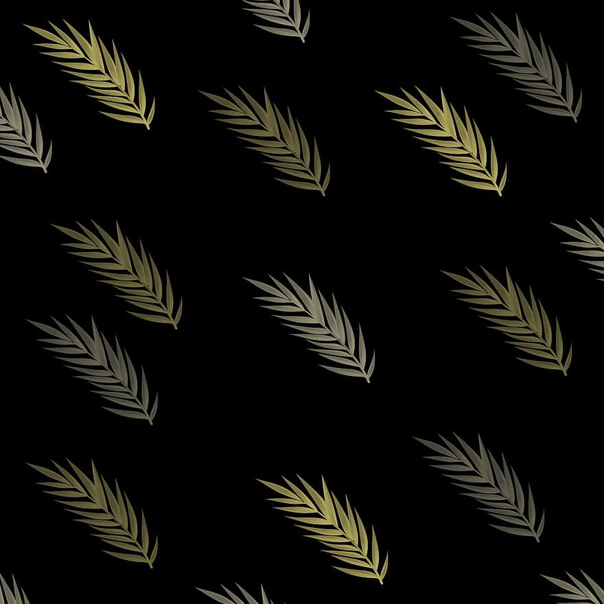 Leaves, Pattern, Background, Branch, Twig, Nature, Seamless, Black, Gold, Drawing, Design