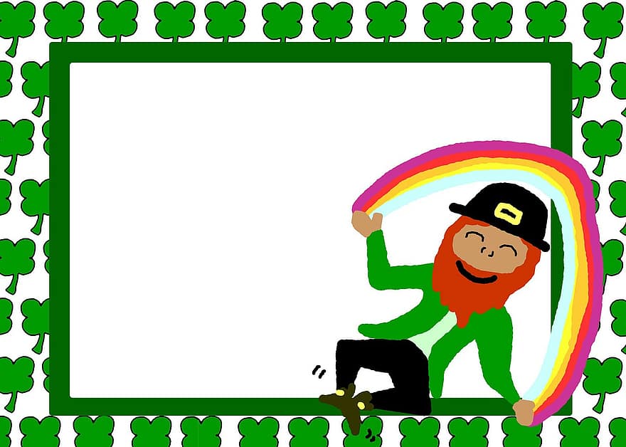 Rainbow, Gold, Leprechaun, St Patrick, Patrick' Day, Clip, Art, Cartoon, Background, Scrapbook, Card